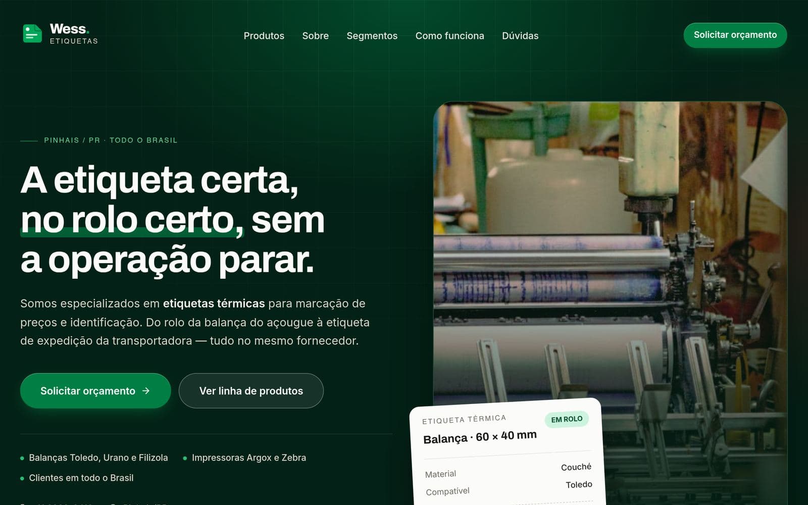 Captura do site de Wess Etiquetas